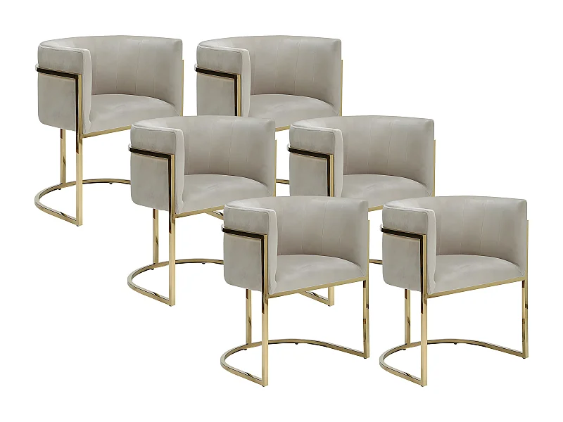 Lot de 6 chaises avec accoudoirs - Velours et acier inoxydable - Beige et doré - PERIA de Pascal MORABITO