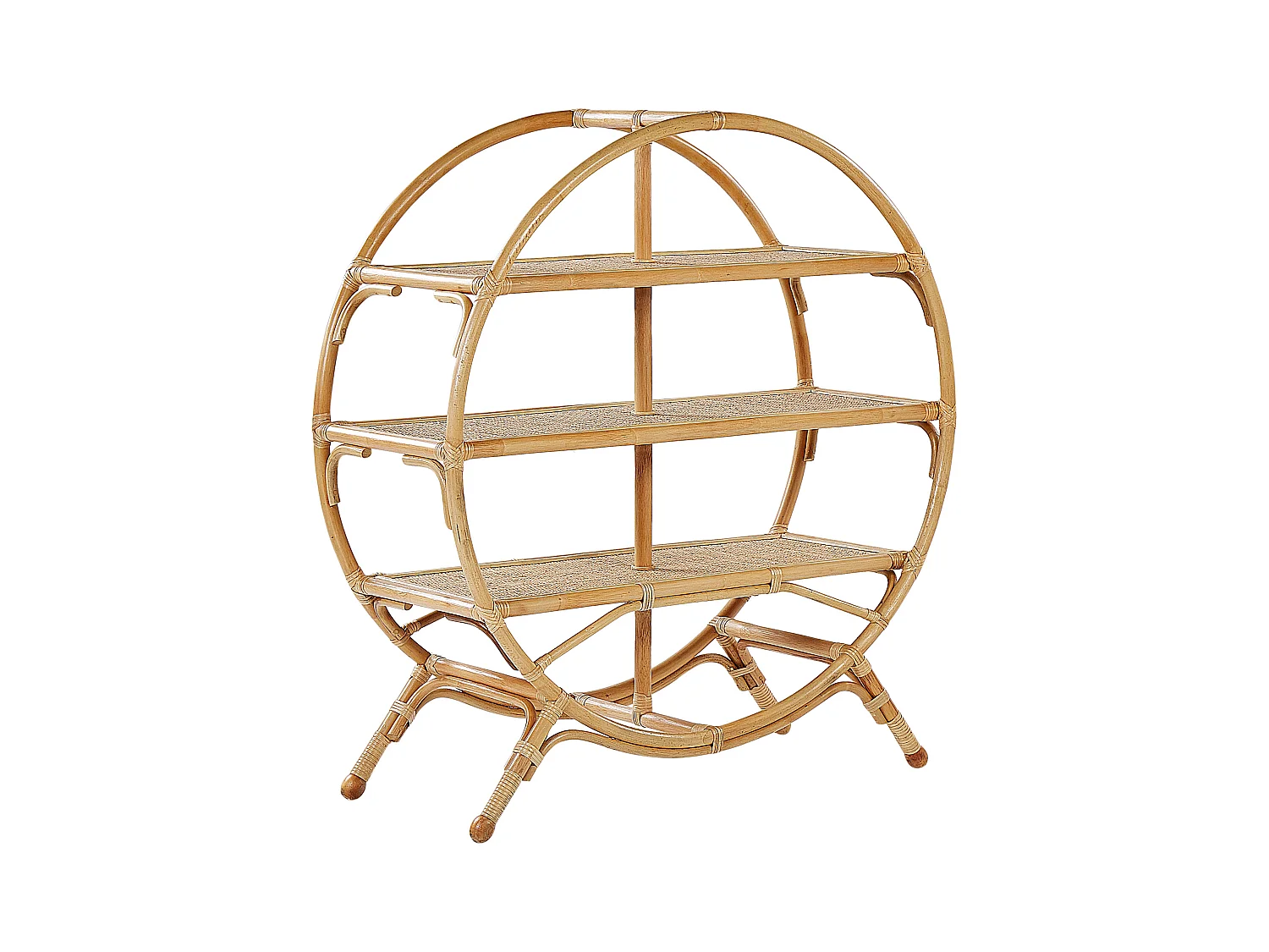 Modernes offenes Standregal mit 3 Fächern Rattan natürlich beige Boho Tuvalu II