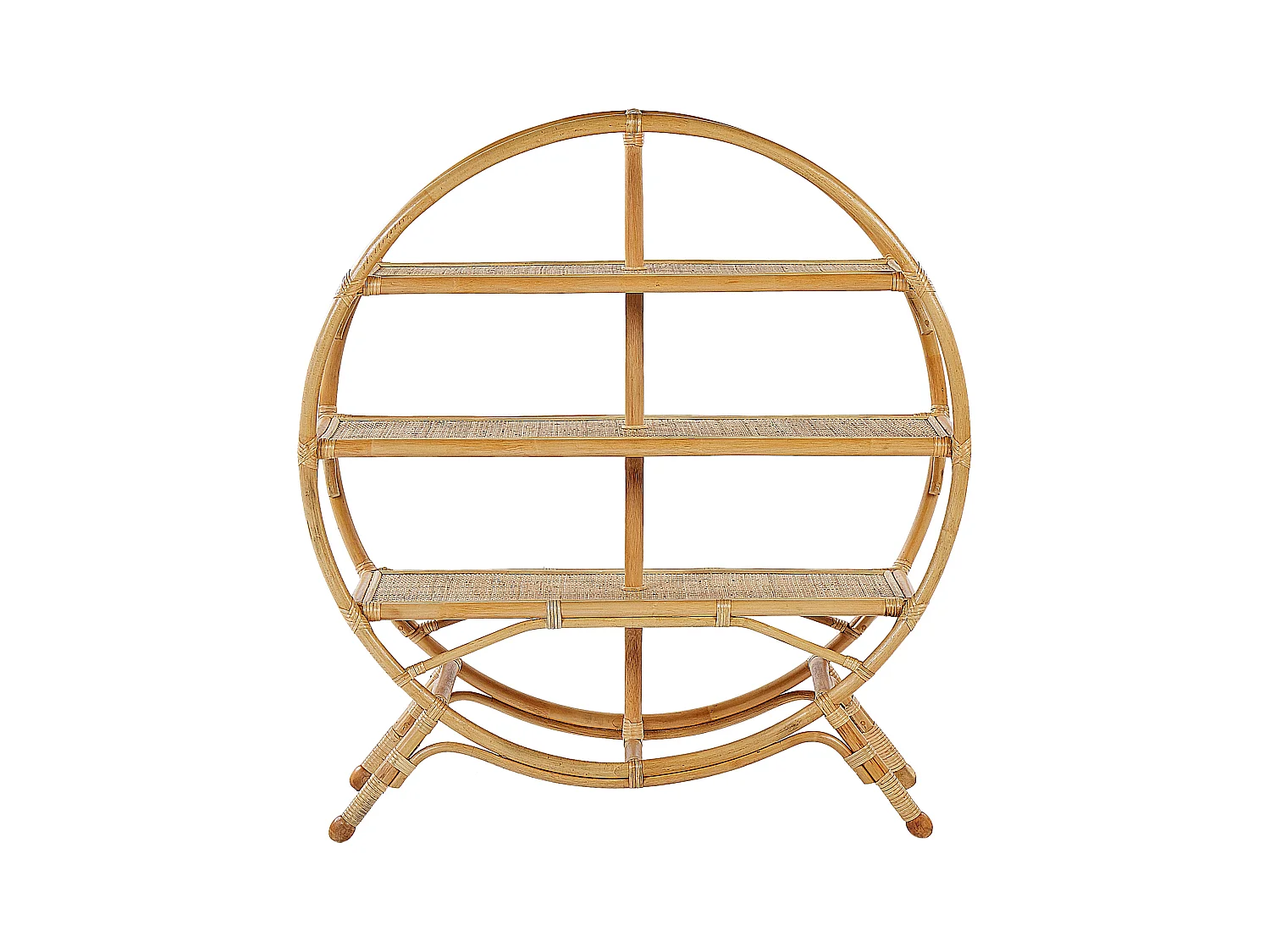 Modernes offenes Standregal mit 3 Fächern Rattan natürlich beige Boho Tuvalu II