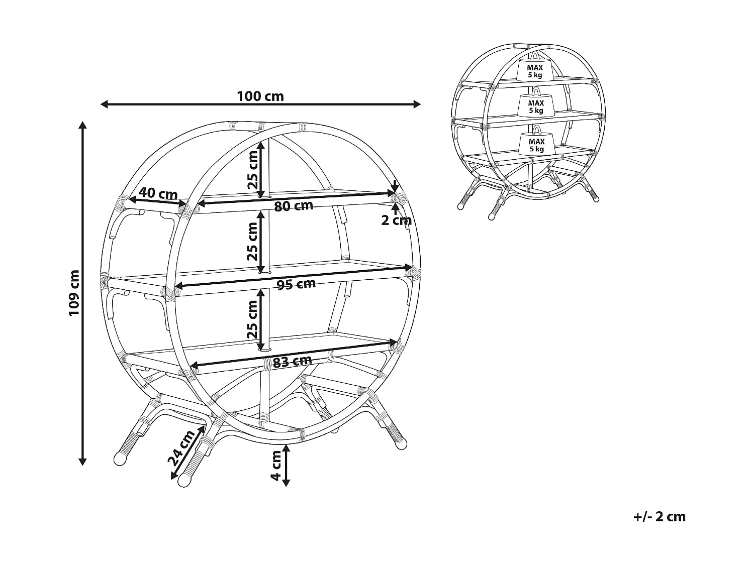 Étagère à 3 niveaux TUVALU II Rotin 109 cm Naturel