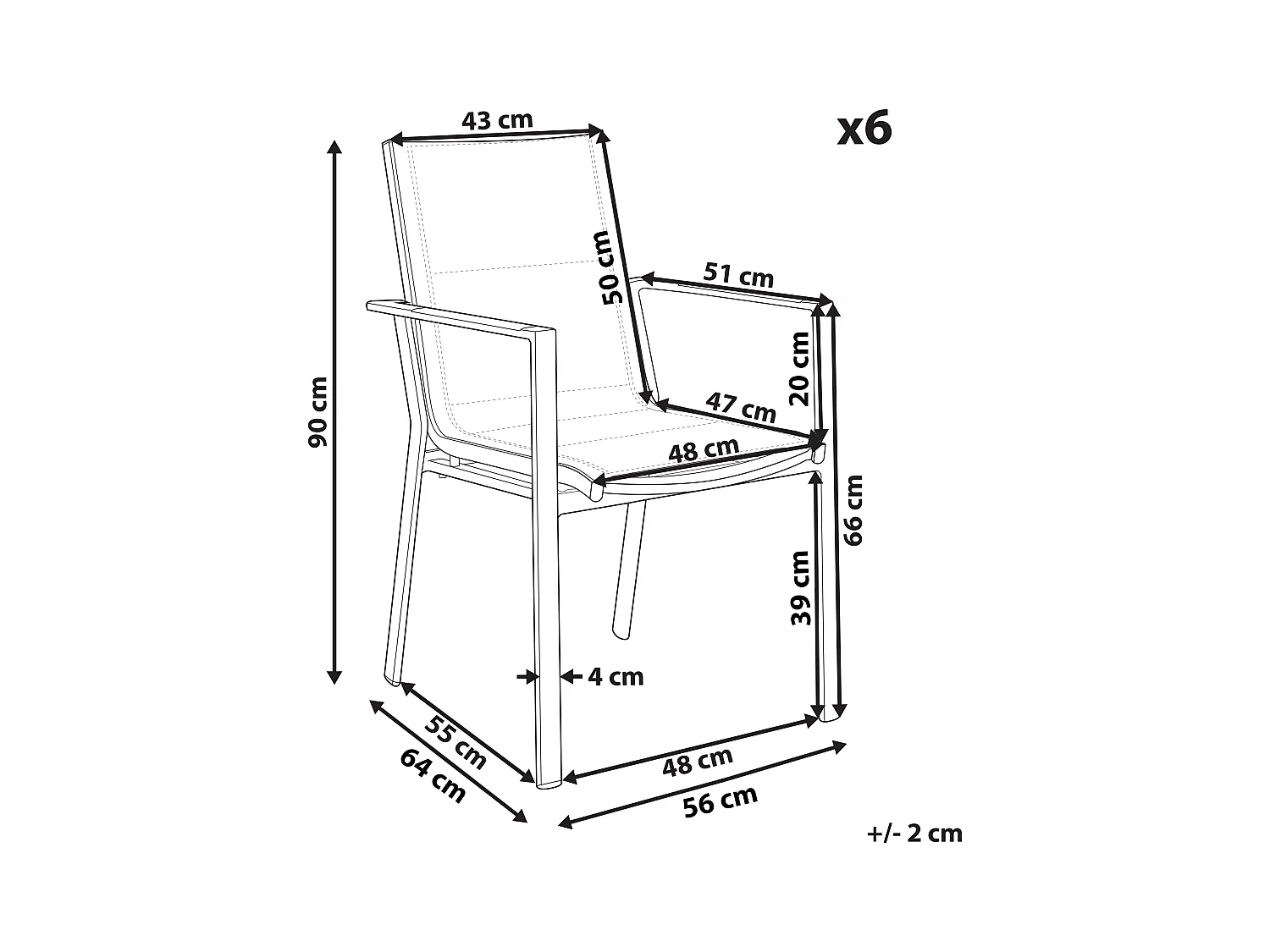 Lot de 6 chaises de jardin BUSSETO Métal Noir