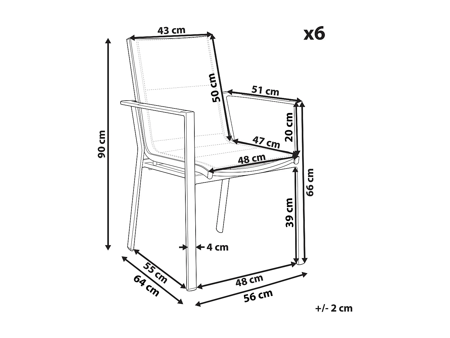 Lot de 6 chaises de jardin BUSSETO Métal Noir