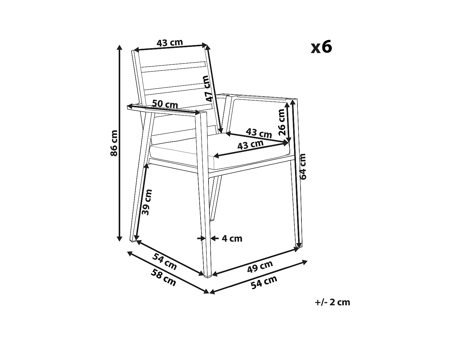 Zestaw 6 krzeseł ogrodowych z poduszkami TAVIANO Metal Czarny