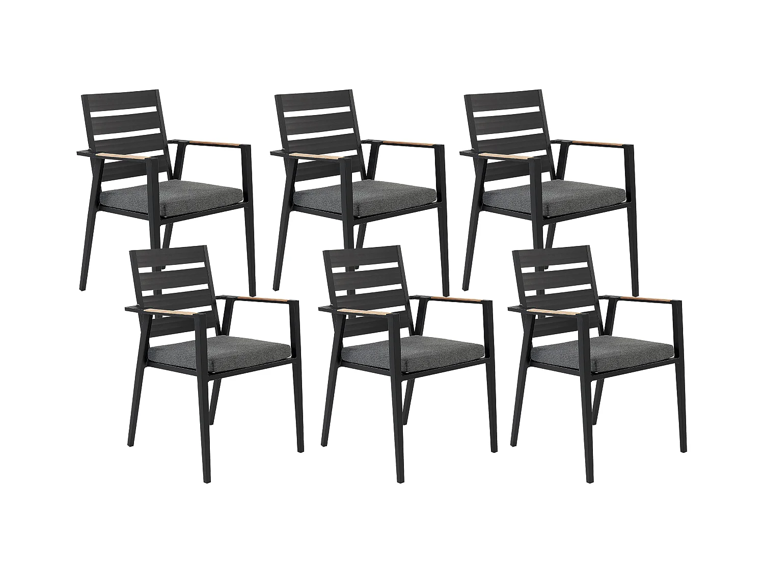 Lot de 6 chaises de jardin avec coussins TAVIANO Métal Noir