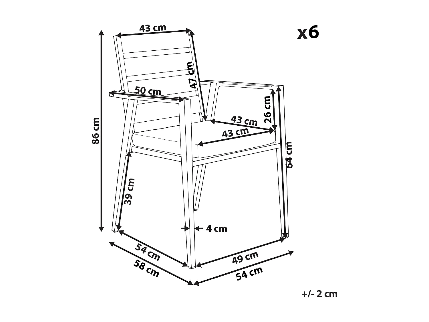 Set di 6 sedie da giardino con cuscini TAVIANO Metallo Nero