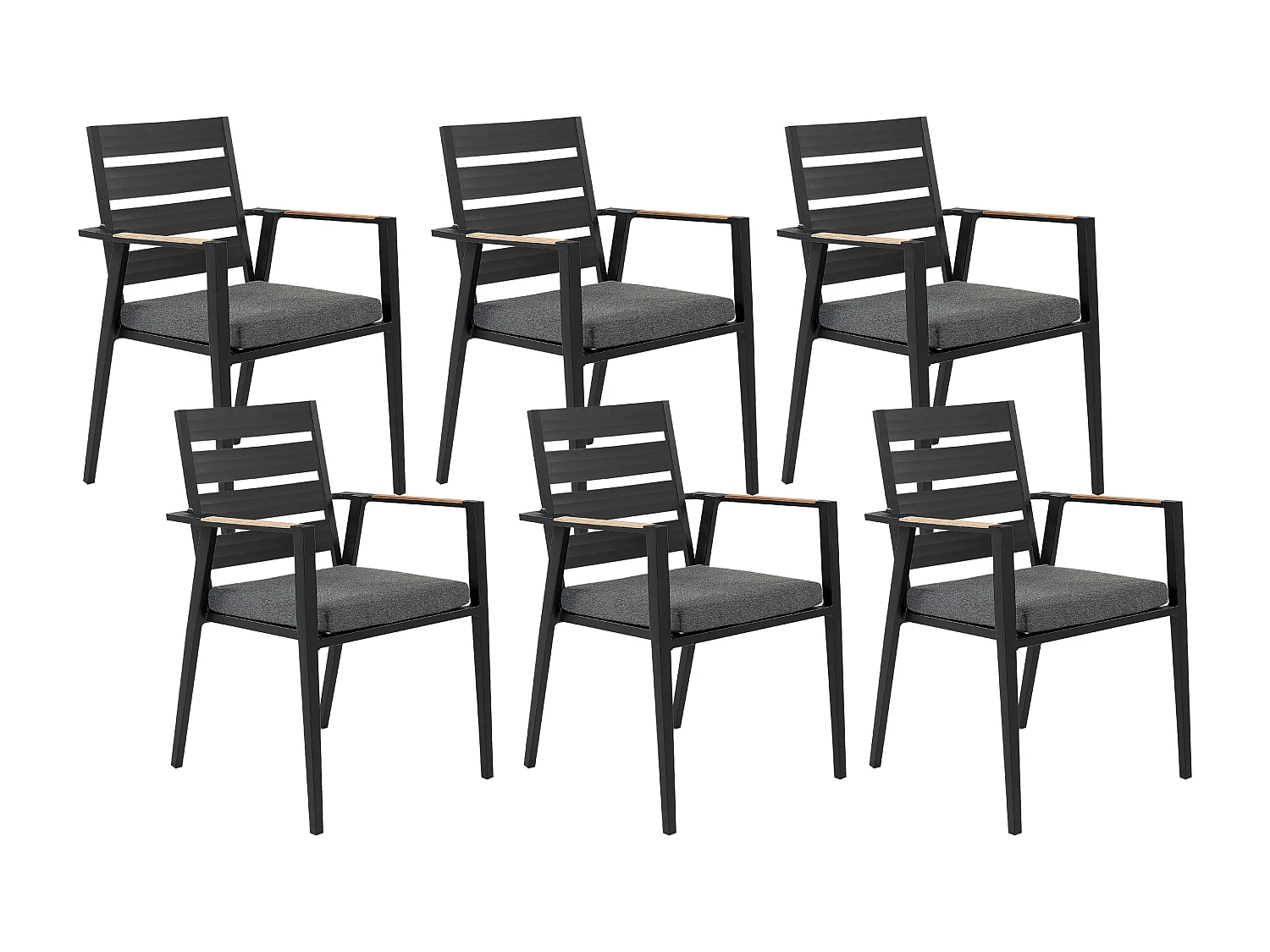 Lot de 6 chaises de jardin avec coussins TAVIANO Métal Noir