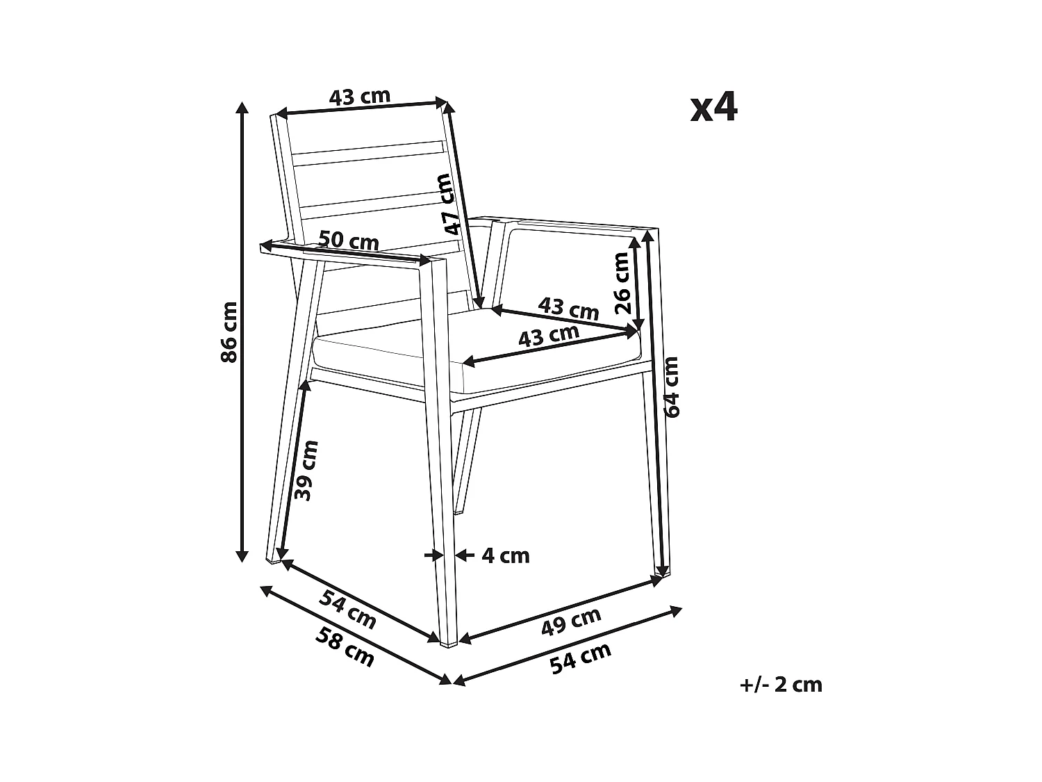 Lot de 4 chaises de jardin avec coussins TAVIANO Métal Noir