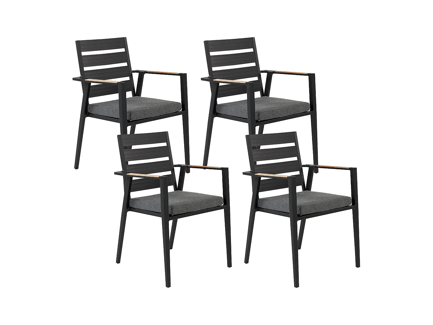 Lot de 4 chaises de jardin avec coussins TAVIANO Métal Noir