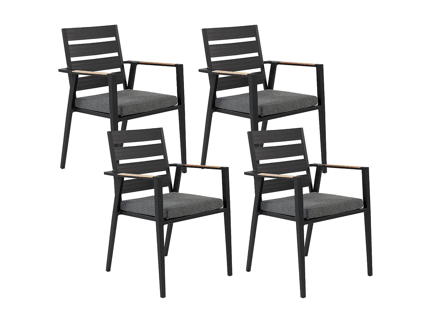 Lot de 4 chaises de jardin avec coussins TAVIANO Métal Noir
