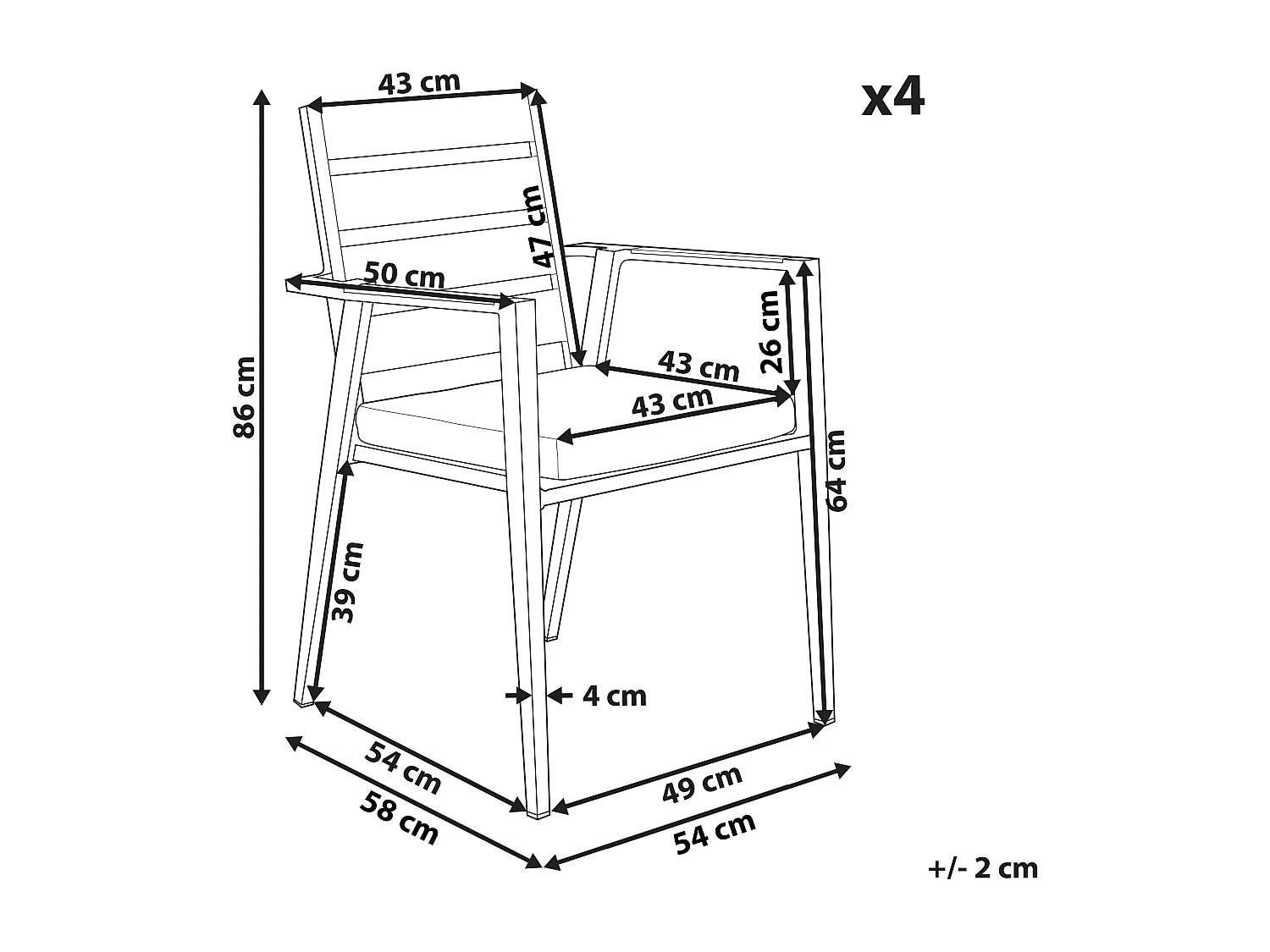 Lot de 4 chaises de jardin avec coussins TAVIANO Métal Noir