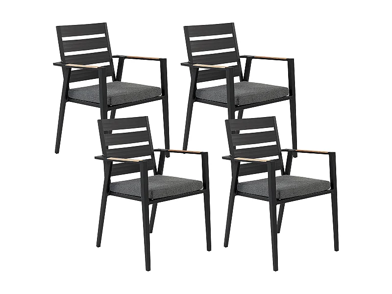 Lot de 4 chaises de jardin avec coussins TAVIANO Métal Noir