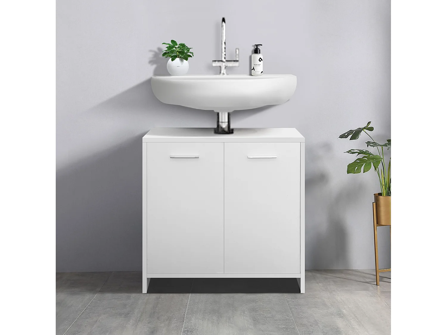 Meuble sous lavabo blanc armoire bas 2 portes 1 espace rangement ML-DESIGN