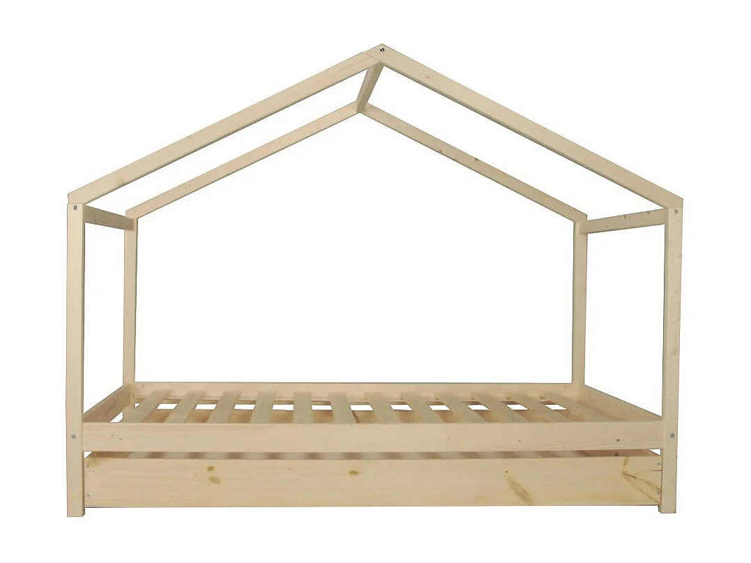 Lit cabane KOALA 90x190 + 1 sommier + 1 Tiroir / Naturel