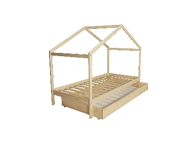 Lit cabane KOALA 90x190 + 1 sommier + 1 Tiroir / Naturel