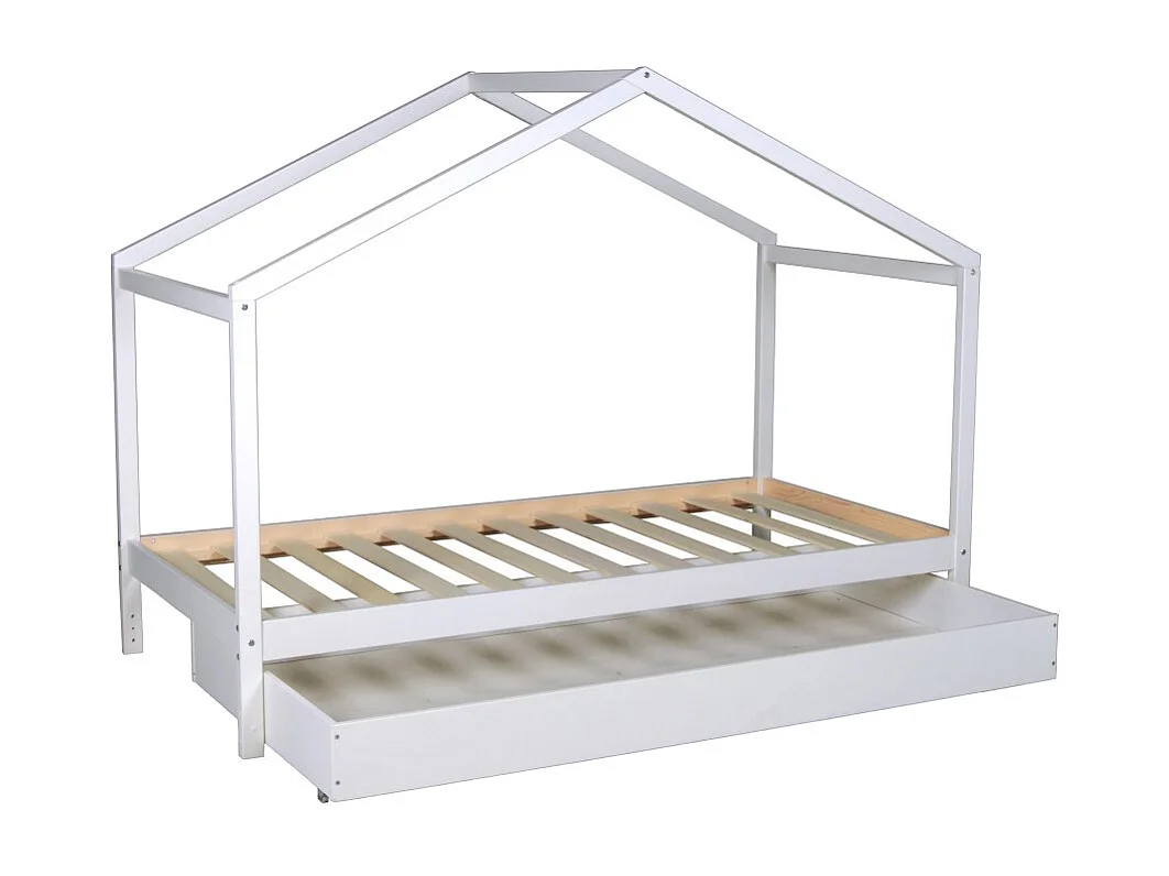 Lit cabane KOALA 90x190 + 1 sommier + 1 Tiroir / Blanc