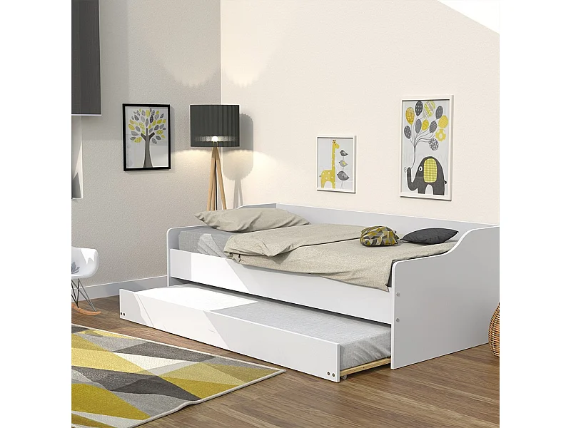 Lit gigogne SWEET 90x190 + 2 sommiers + 1 tiroir-lit / Blanc