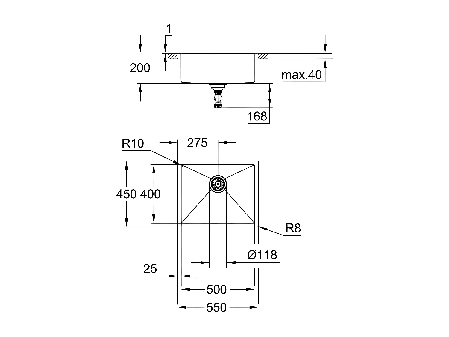 Zlew ze stali nierdzewnej GROHE K700 55x45 cm - 1 komora - Elastyczna instalacja - StarLight - QuickFix
