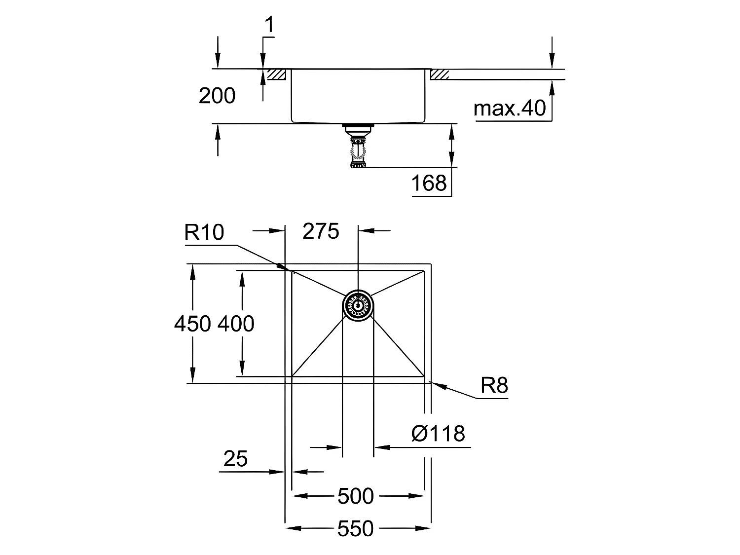 Edelstahlspüle GROHE K700 55x45 cm - 1 Becken - Flexible Installation - StarLight - QuickFix
