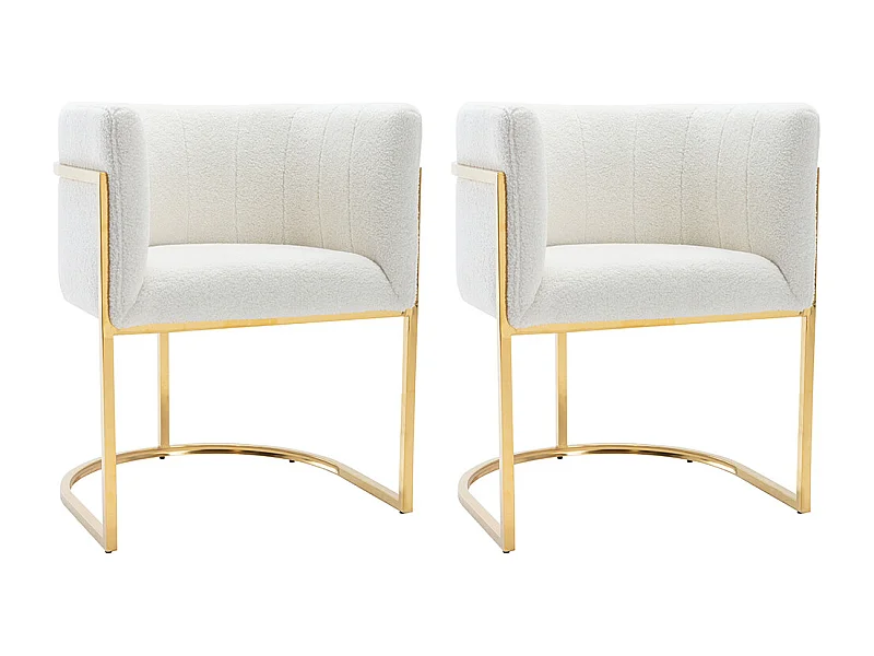 Lot de 2 chaises avec accoudoirs - Tissu bouclette et acier inoxydable - Blanc et doré - PERIA de Pascal MORABITO