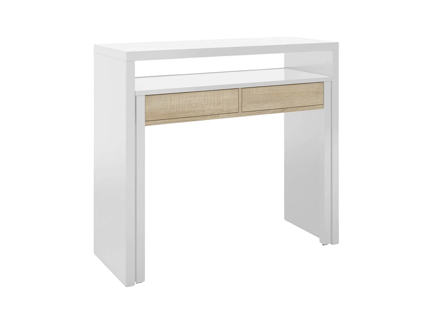 Billings Bureau, Bureau met uitschuifbaar blad, PC-bureau met 2 laden, 99x36h88 cm, Wit en Eiken