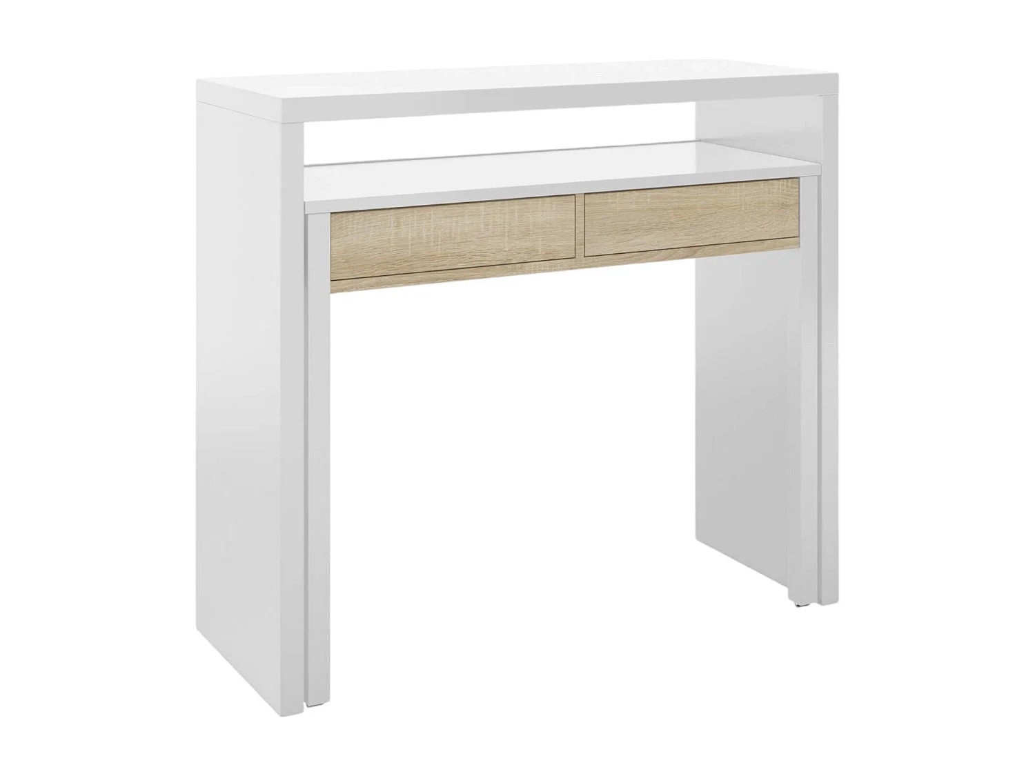 Billings Bureau, Bureau met uitschuifbaar blad, PC-bureau met 2 laden, 99x36h88 cm, Wit en Eiken