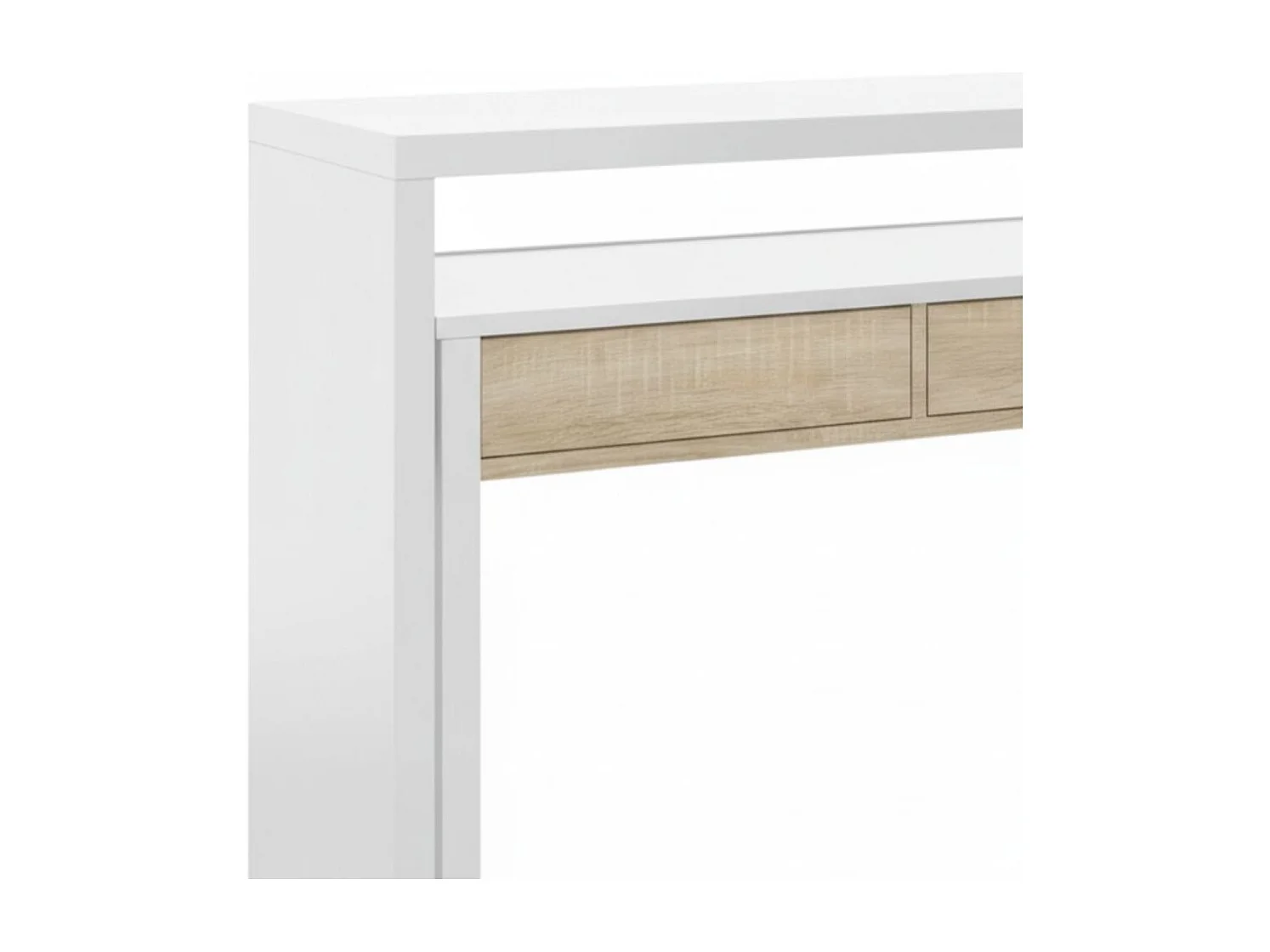 Bureau Billings, Bureau avec plateau extensible, Bureau PC avec 2 tiroirs, 99x36h88 cm, Blanc et Chêne