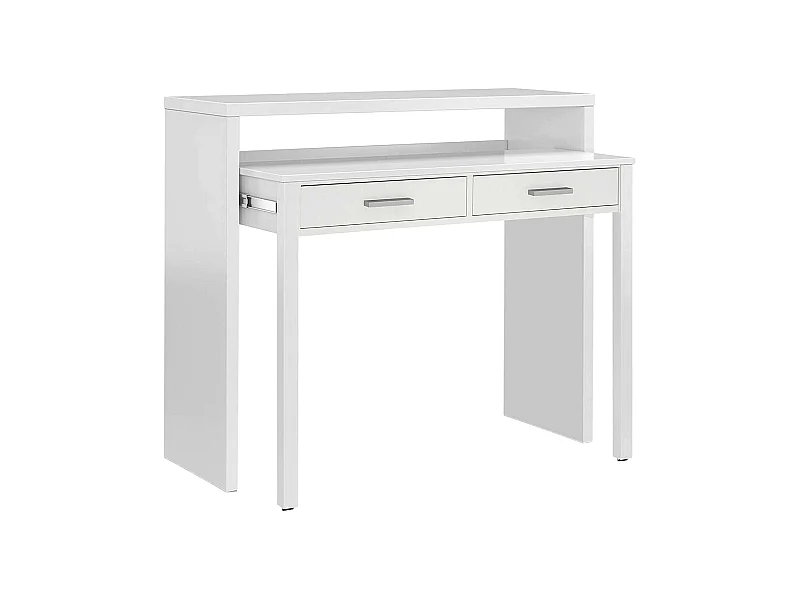 Schreibtisch Billings, Schreibtisch mit ausziehbarer Platte, PC-Schreibtisch mit 2 Schubladen, 99x36h88 cm, Weiß