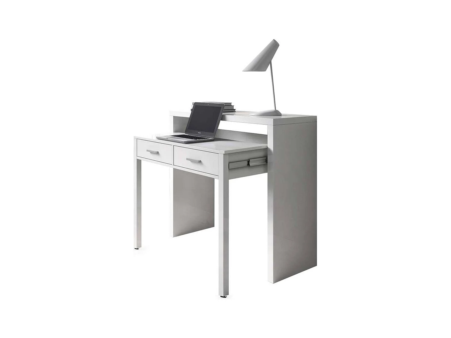 Billings Bureau, Bureau met uitschuifbaar blad, PC-bureau met 2 lades, 99x36h88 cm, Wit