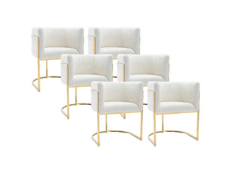 Sedia con braccioli Tessuto bouclette e Acciaio inossidabile Bianco e Dorato - Lotto di 6 - PERIA di Pascal MORABITO