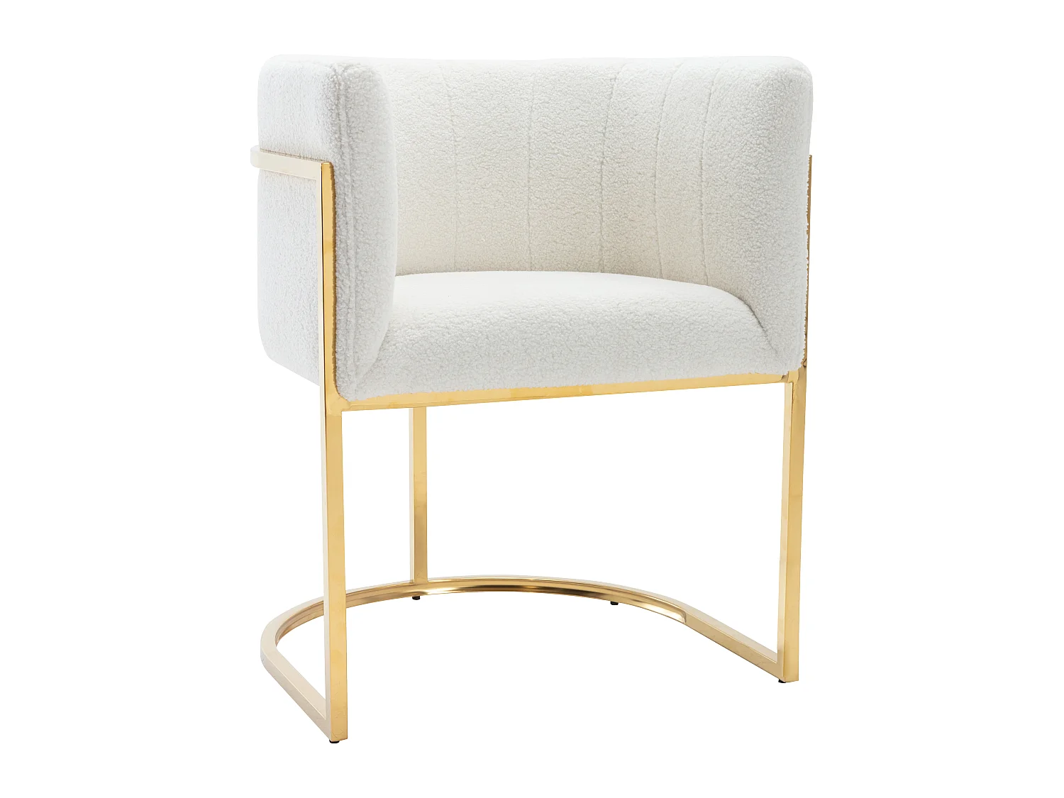 Lot de 6 chaises avec accoudoirs - Tissu bouclette et acier inoxydable - Blanc et doré - PERIA de Pascal MORABITO