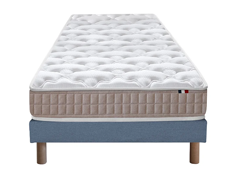 Ensemble matelas 100% latex 3 zones PURE avec sommier - confort français Dimensions - 90 x 190 cm, Sommier - Bleu denim