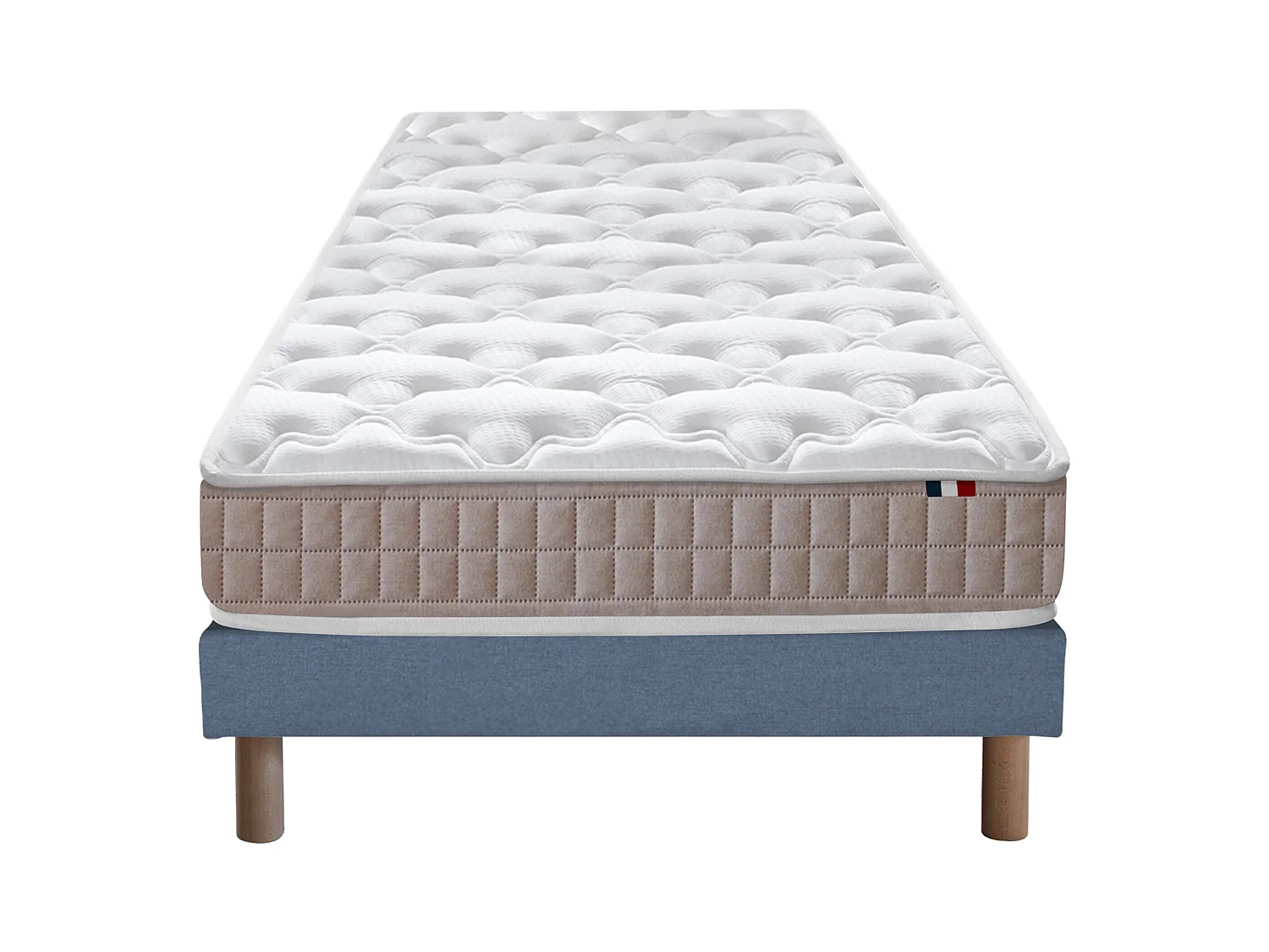 Ensemble matelas 100% latex 3 zones PURE avec sommier - confort français Dimensions - 90 x 190 cm, Sommier - Bleu denim