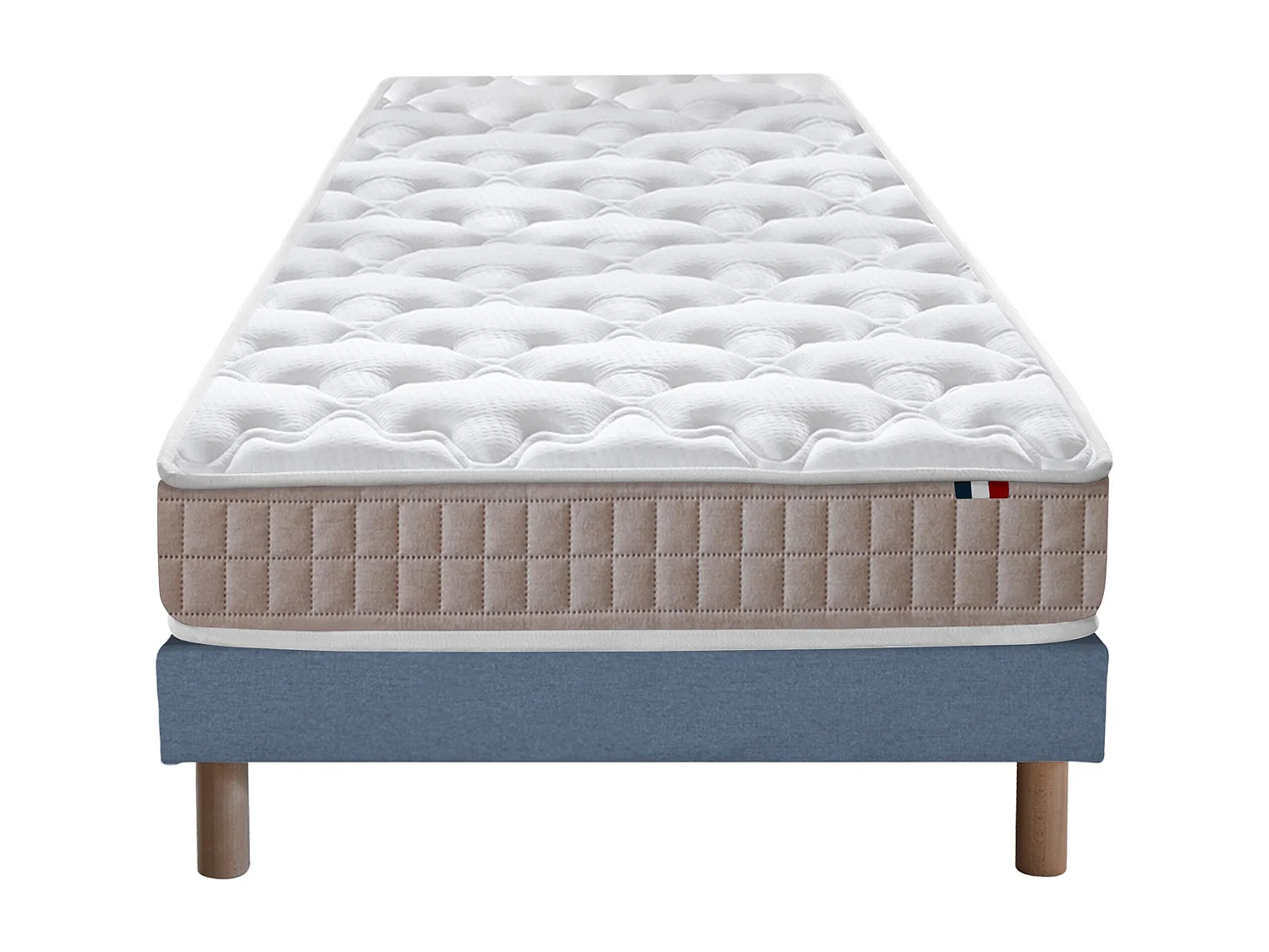 Ensemble matelas 100% latex 3 zones PURE avec sommier - confort français Dimensions - 90 x 190 cm, Sommier - Bleu denim
