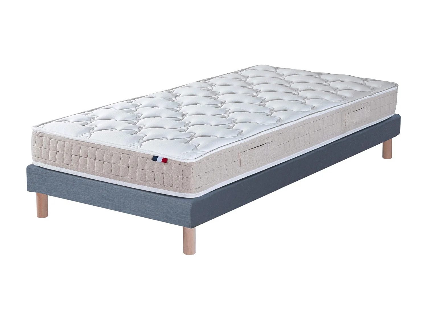 Ensemble matelas 100% latex 3 zones PURE avec sommier - confort français Dimensions - 90 x 190 cm, Sommier - Bleu denim