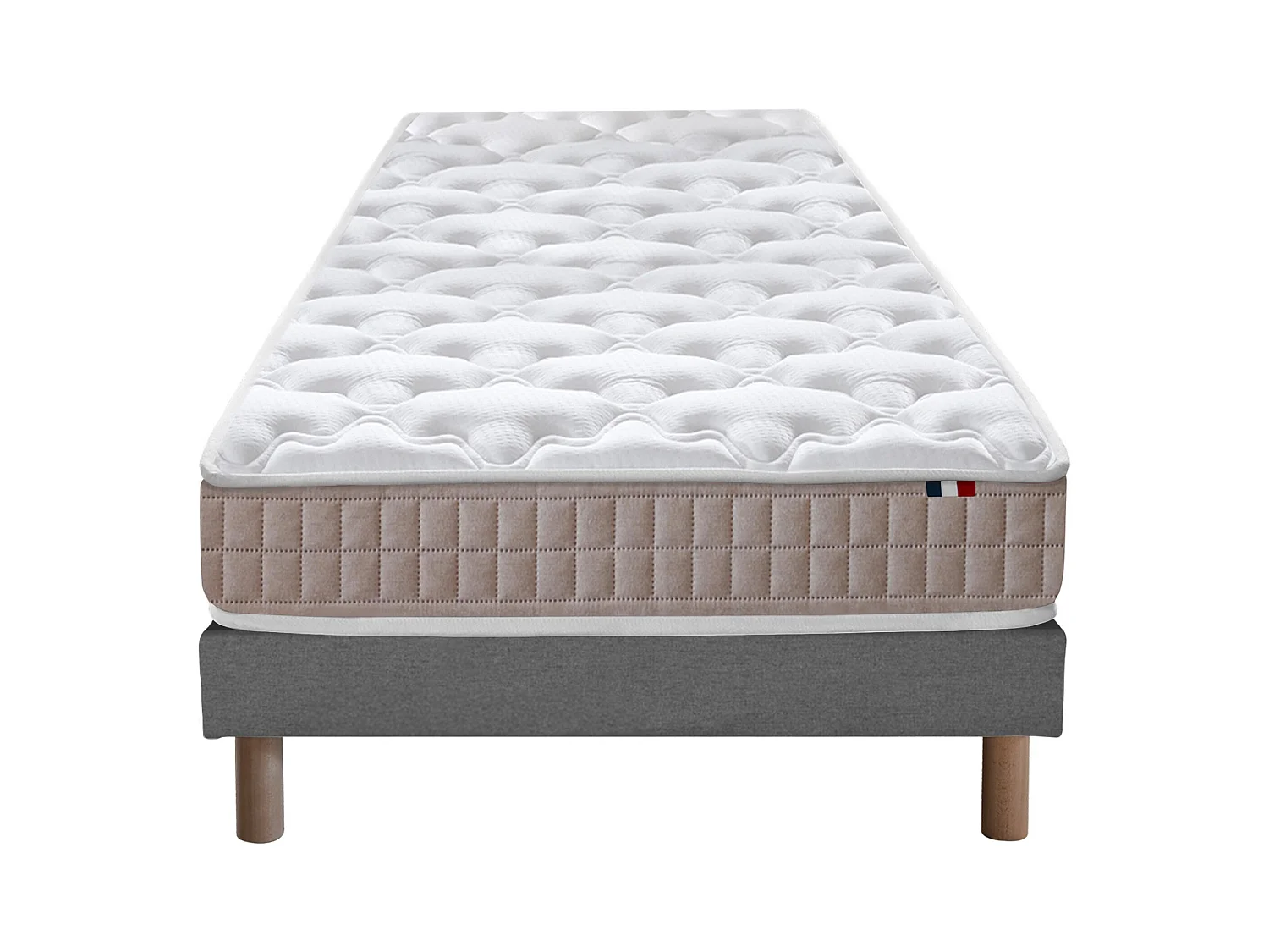 Ensemble matelas 100% latex 3 zones PURE avec sommier - confort français Dimensions - 90 x 190 cm, Sommier - Gris chiné