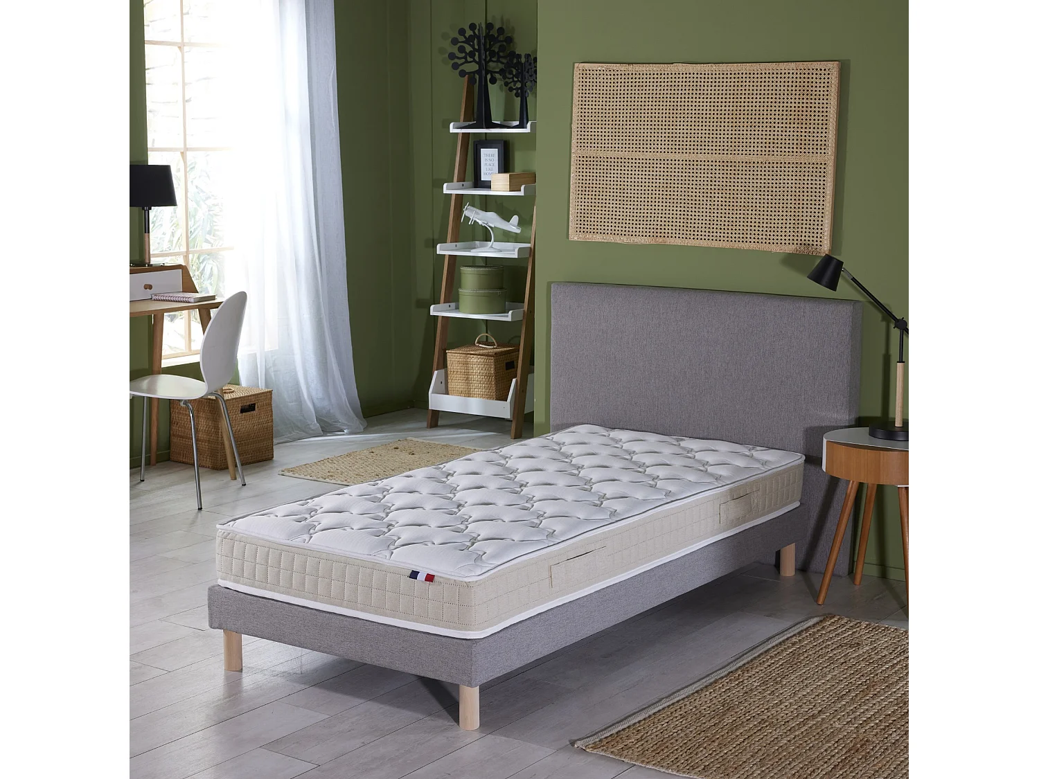 Ensemble matelas 100% latex 3 zones PURE avec sommier - confort français Dimensions - 90 x 190 cm, Sommier - Gris chiné