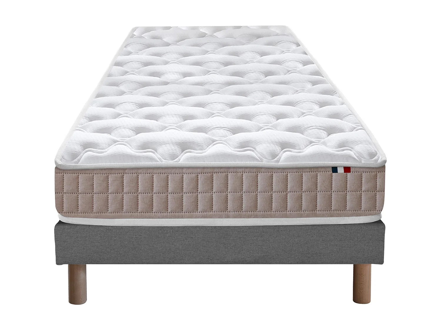 Ensemble matelas 100% latex 3 zones PURE avec sommier - confort français Dimensions - 90 x 190 cm, Sommier - Gris chiné