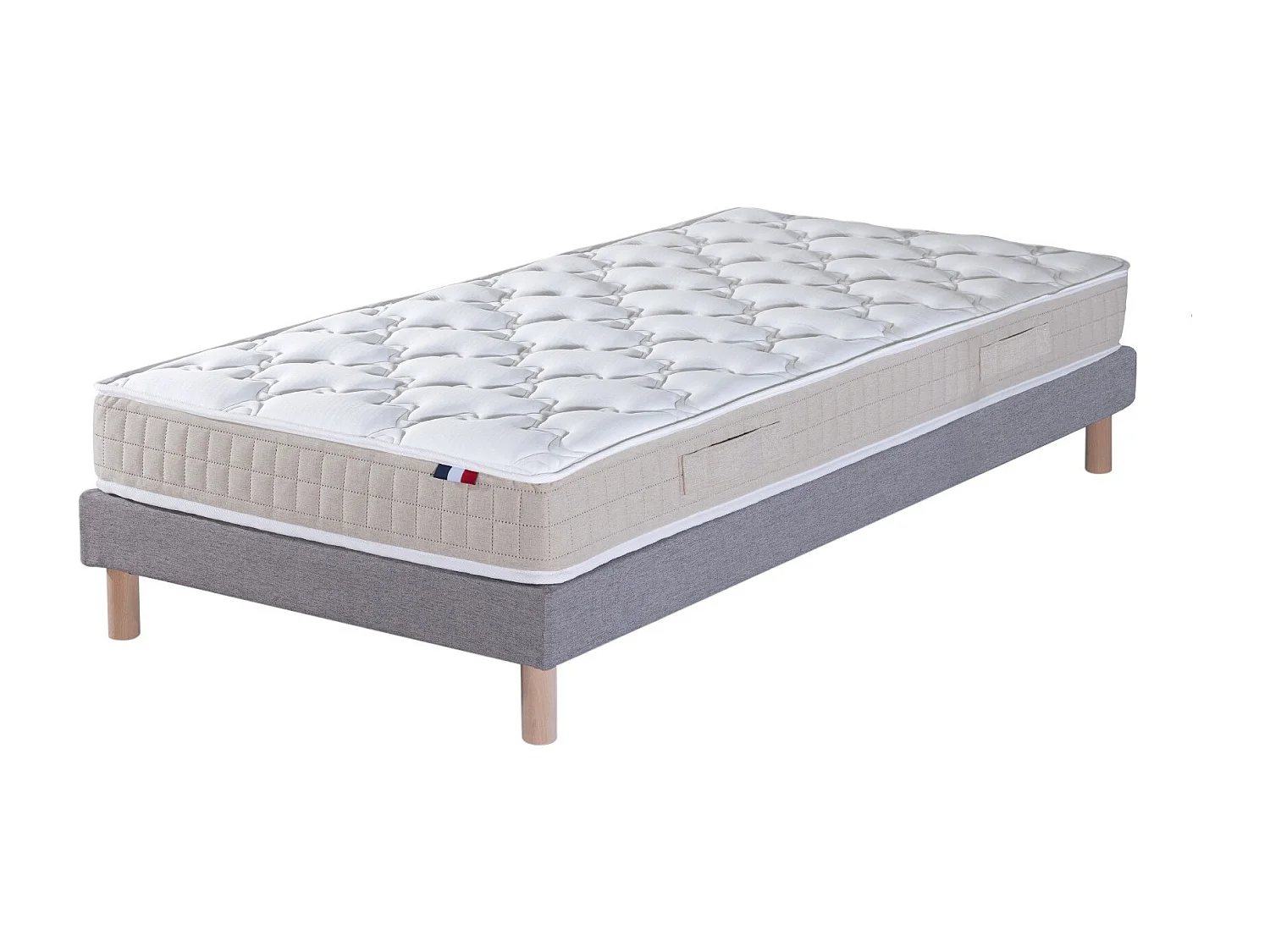Ensemble matelas 100% latex 3 zones PURE avec sommier - confort français Dimensions - 90 x 190 cm, Sommier - Gris chiné