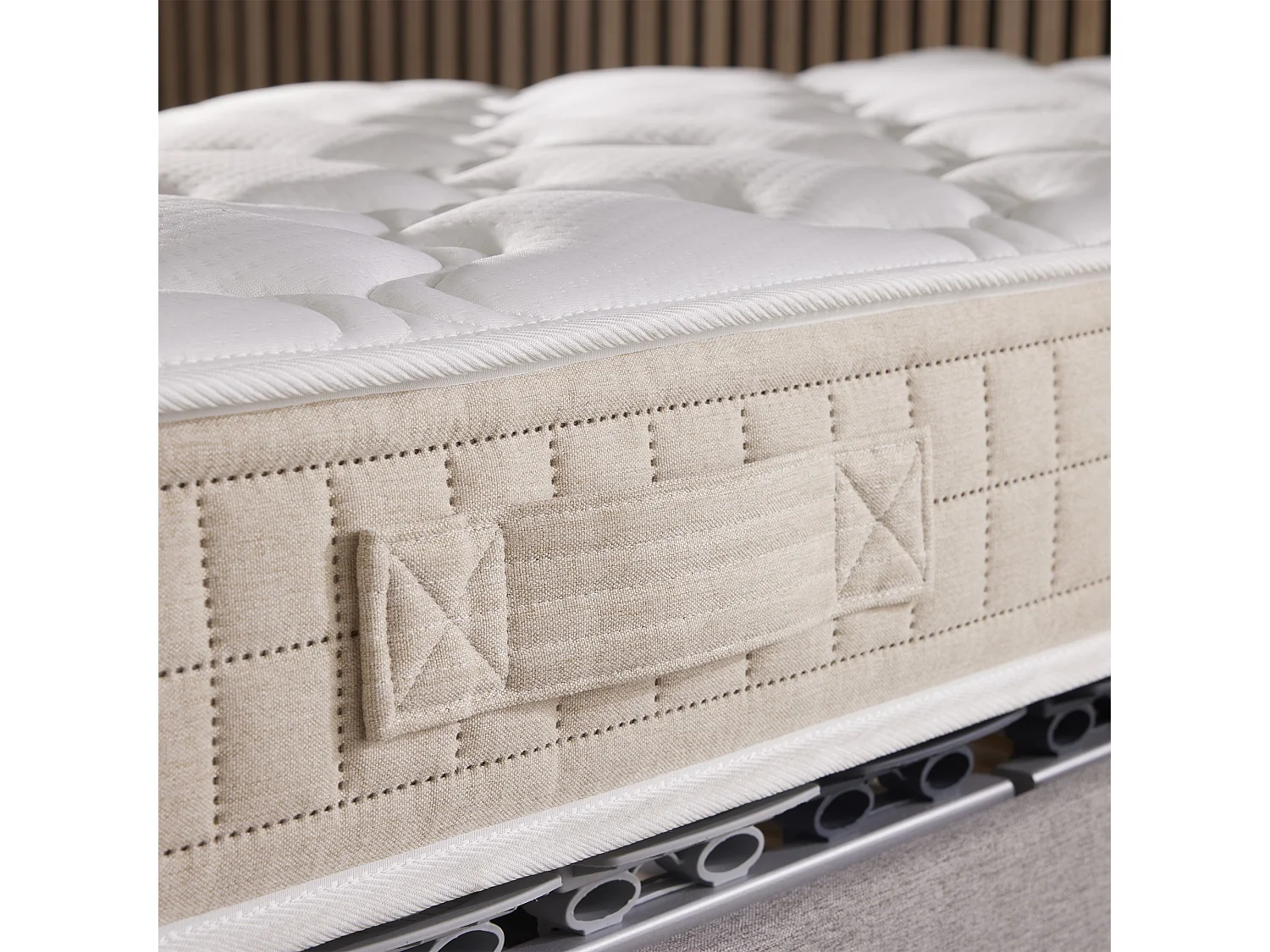 Ensemble matelas 100% latex 3 zones PURE avec sommier - confort français Dimensions - 90 x 190 cm, Sommier - Gris chiné