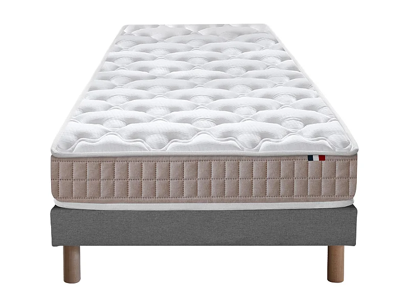 Ensemble matelas 100% latex 3 zones PURE avec sommier - confort français Dimensions - 90 x 190 cm, Sommier - Gris chiné