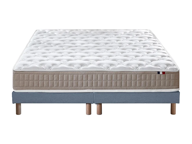 Ensemble matelas 100% latex 3 zones PURE avec sommier - confort français Dimensions - 2x80 x 200 cm, Sommier - Gris chiné