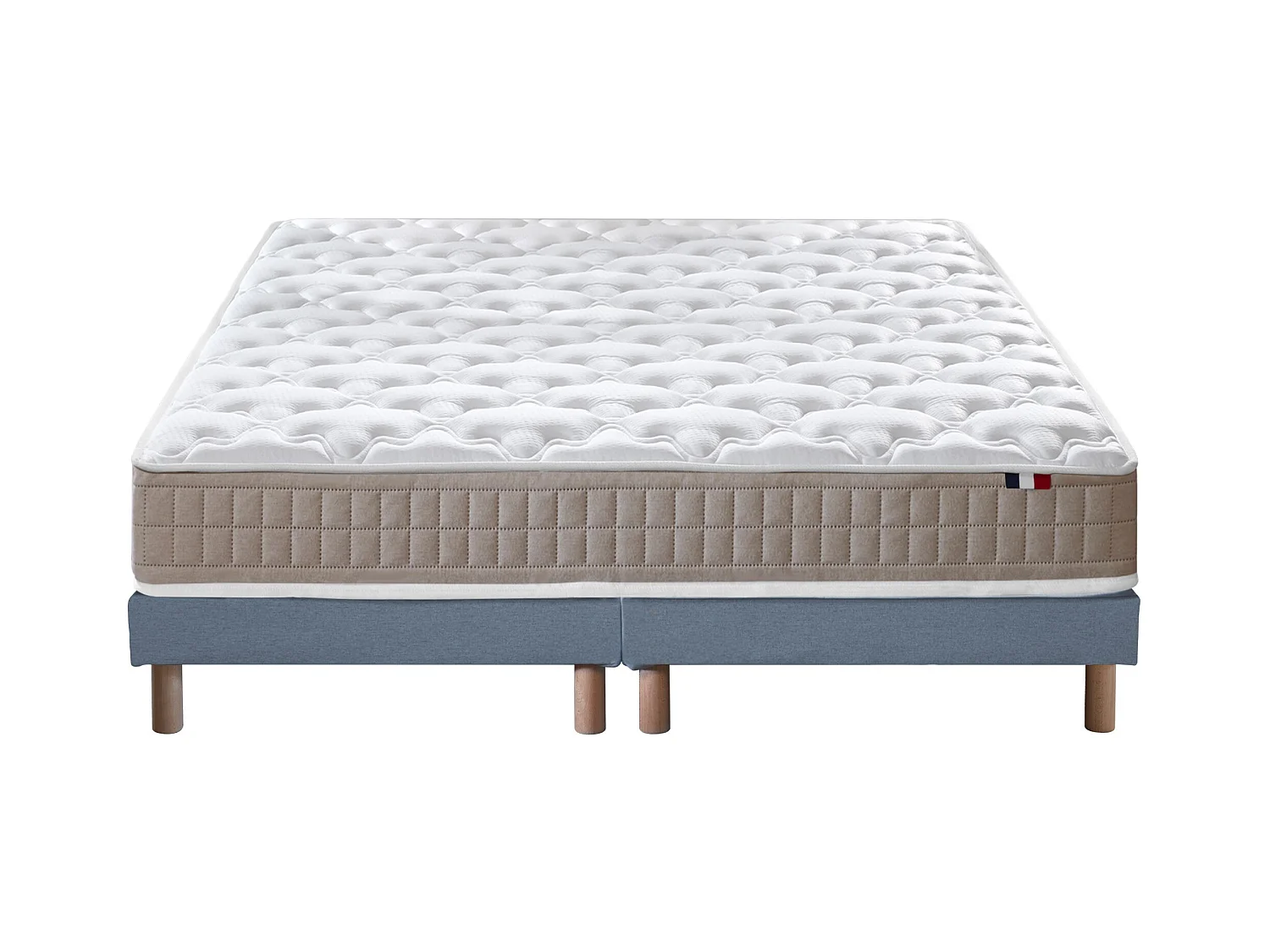 Ensemble matelas 100% latex 3 zones PURE avec sommier - confort français Dimensions - 2x80 x 200 cm, Sommier - Gris chiné