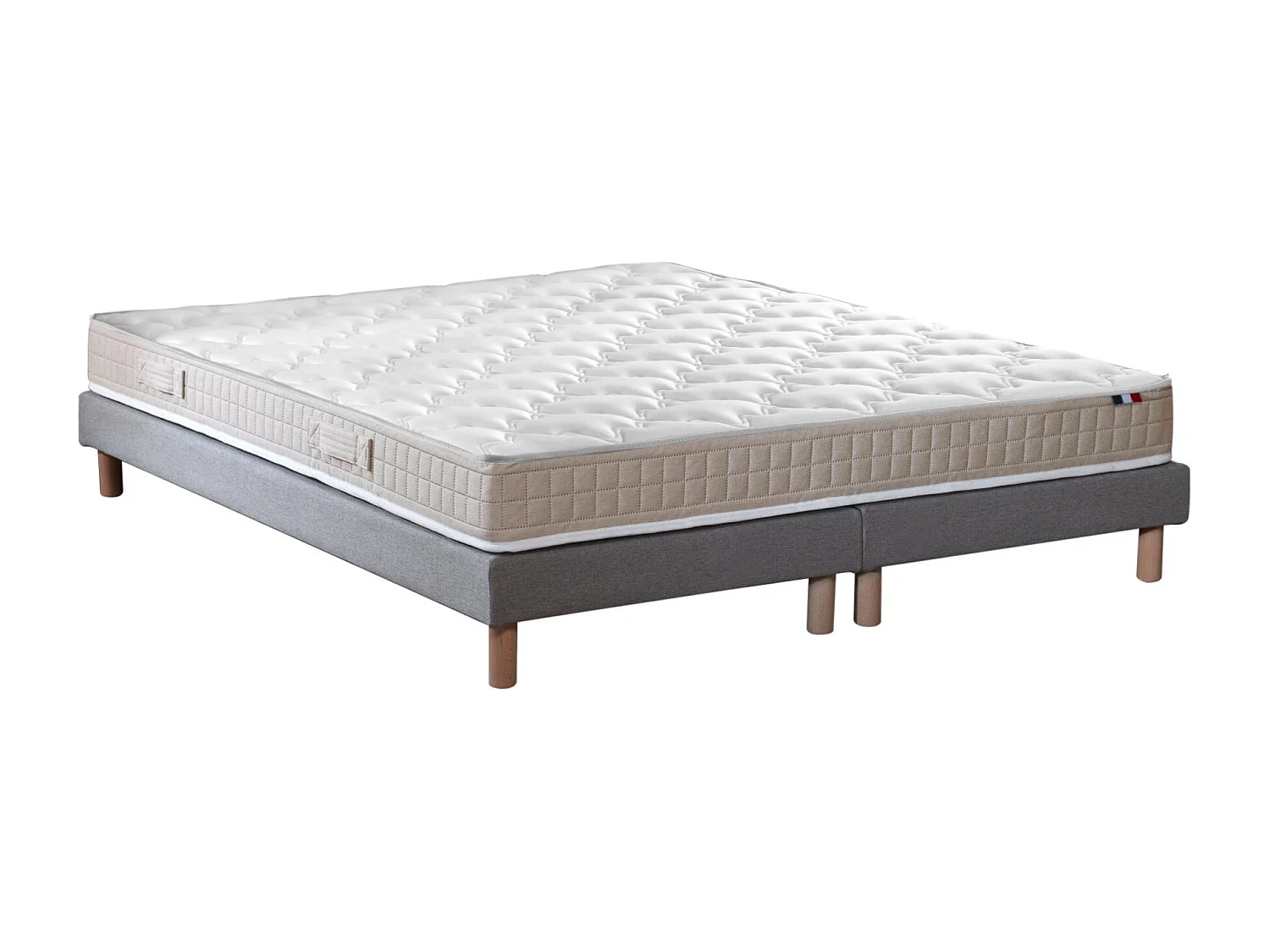 Ensemble matelas 100% latex 3 zones PURE avec sommier - confort français Dimensions - 2x80 x 200 cm, Sommier - Gris chiné