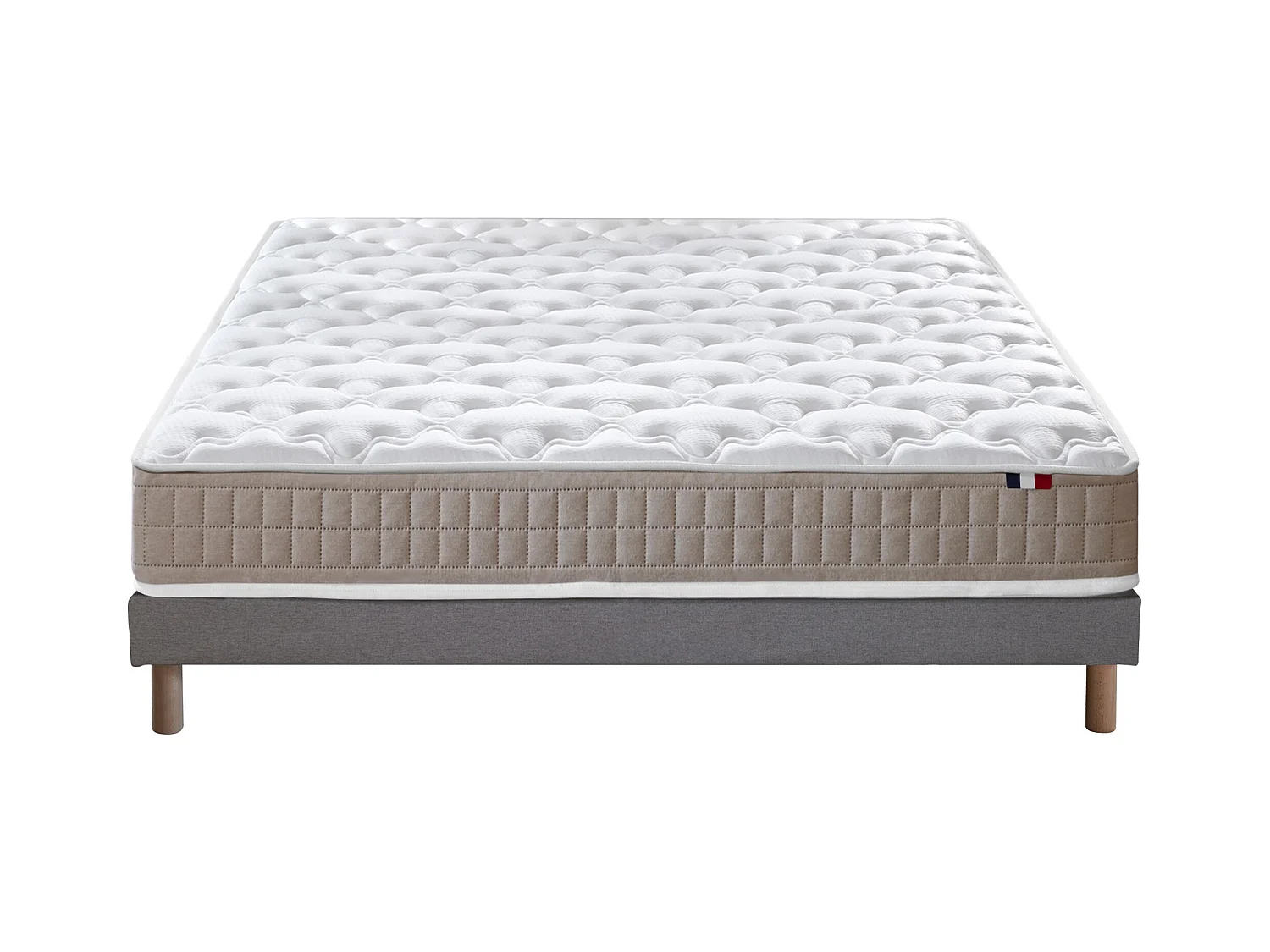 Ensemble matelas 100% latex 3 zones PURE avec sommier - confort français Dimensions - 140 x 190 cm, Sommier - Gris chiné