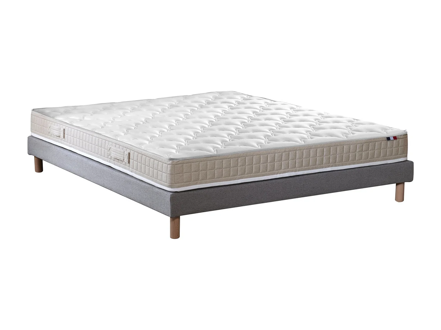 Ensemble matelas 100% latex 3 zones PURE avec sommier - confort français Dimensions - 140 x 190 cm, Sommier - Gris chiné