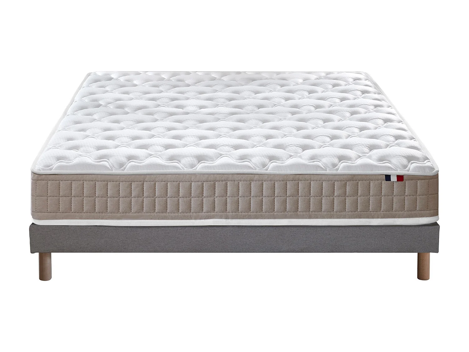 Ensemble matelas 100% latex 3 zones PURE avec sommier - confort français Dimensions - 140 x 190 cm, Sommier - Gris chiné