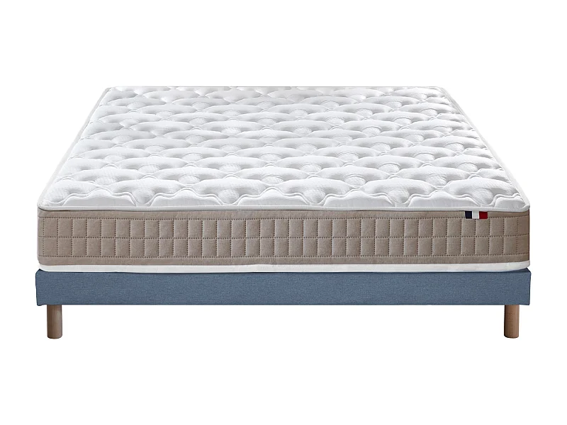 Ensemble matelas 100% latex 3 zones PURE avec sommier - confort français Dimensions - 140 x 190 cm, Sommier - Bleu denim
