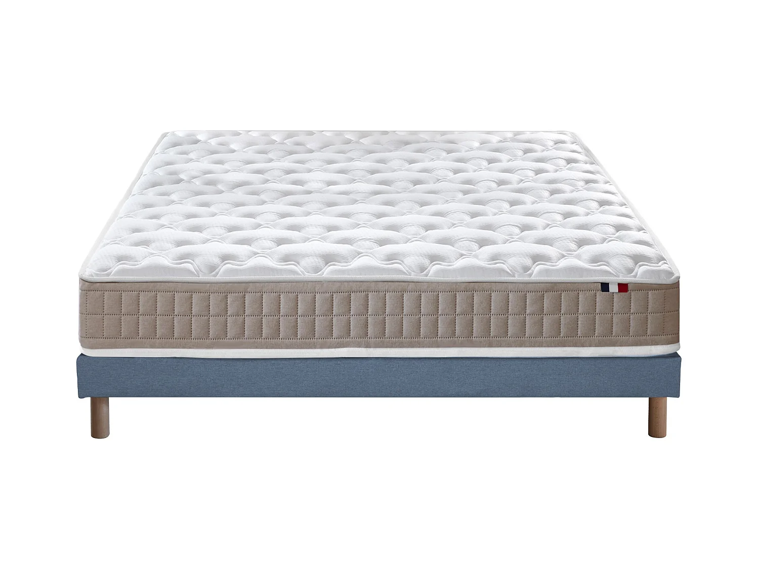 Ensemble matelas 100% latex 3 zones PURE avec sommier - confort français Dimensions - 140 x 190 cm, Sommier - Bleu denim