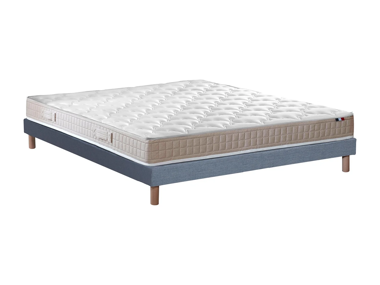 Ensemble matelas 100% latex 3 zones PURE avec sommier - confort français Dimensions - 140 x 190 cm, Sommier - Bleu denim