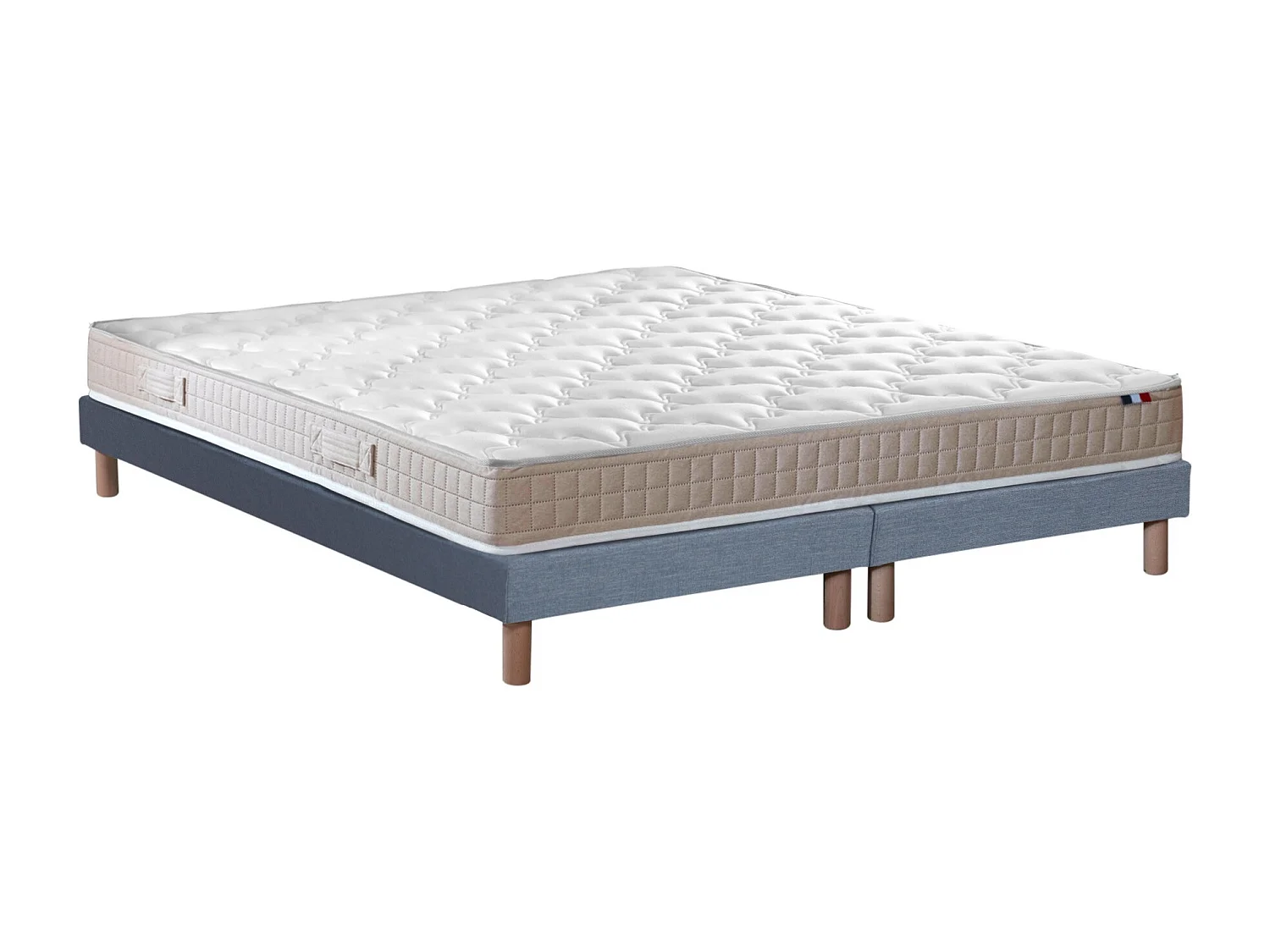 Ensemble matelas 100% latex 3 zones PURE avec sommier - confort français Dimensions - 2x80 x 200 cm, Sommier - Bleu denim